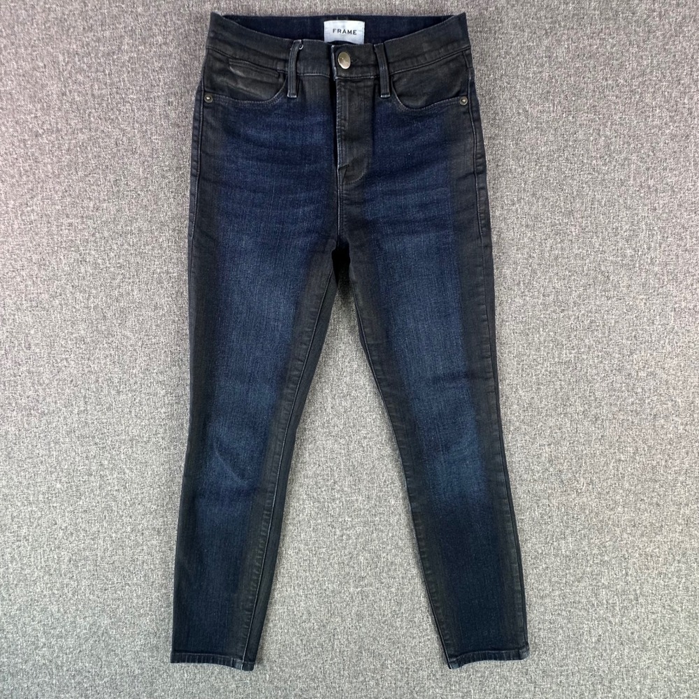 Frame Jeans Womens 26 Le High Skinny Crop Epicure Blue Black Coated Stripe
